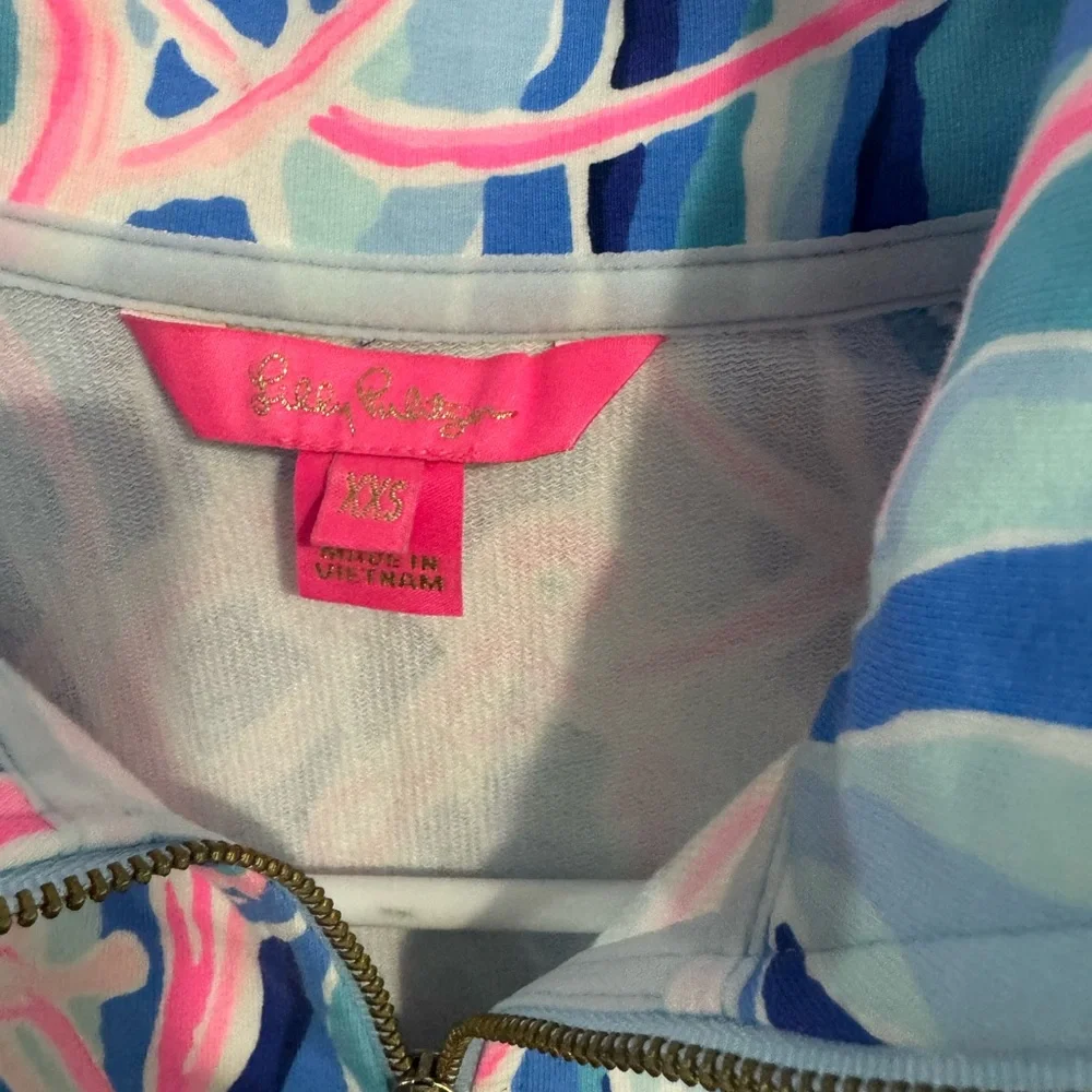 Lilly Pulitzer Skipper Popover Skim Blue Reel Nauti Quarter Zip Womens XXS